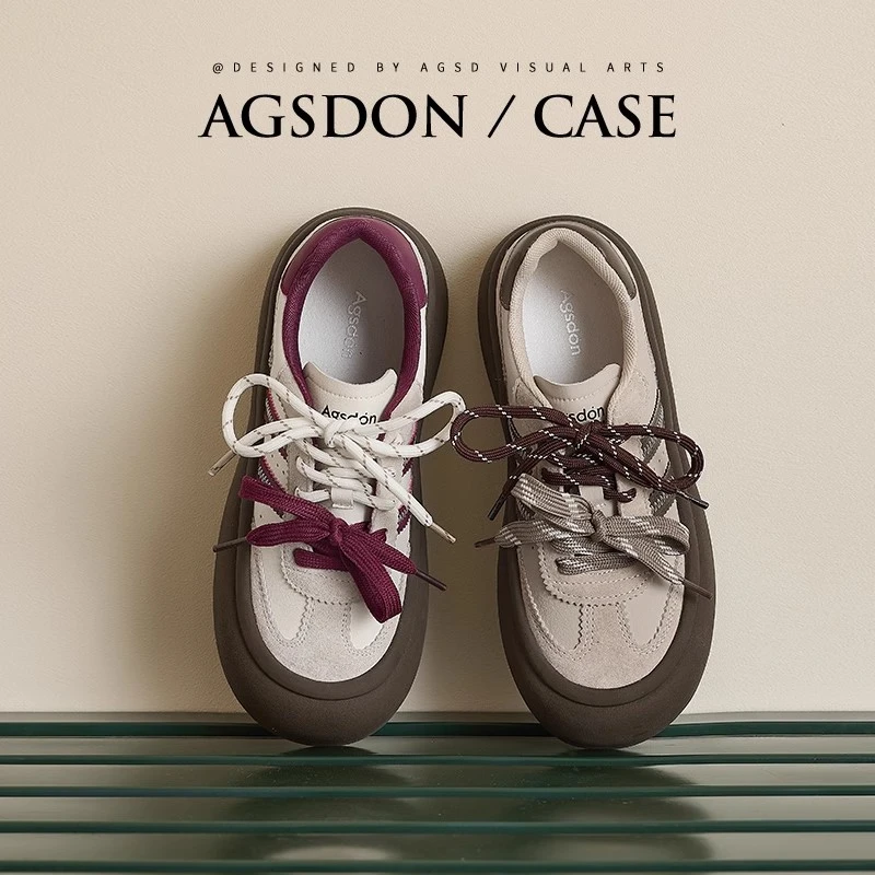 奥古狮登红色德训鞋女款2025新款春秋复古运动休闲板鞋百搭小白鞋