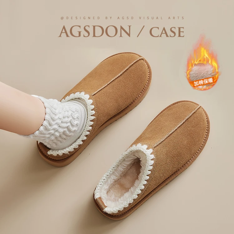 Y奥古狮登雪地靴女2025新款冬季厚底加绒棉鞋低帮防滑毛毛半拖鞋Y