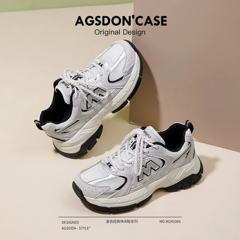 奥古狮登真皮老爹鞋女款2024新款秋季网面透气轻便休闲百搭运动鞋