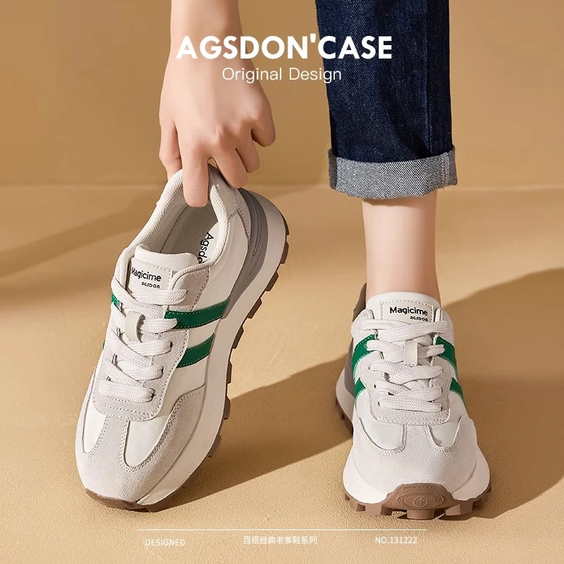 奥古狮登华夫阿甘鞋女鞋2025新款春秋透气厚底百搭休闲德训运动鞋