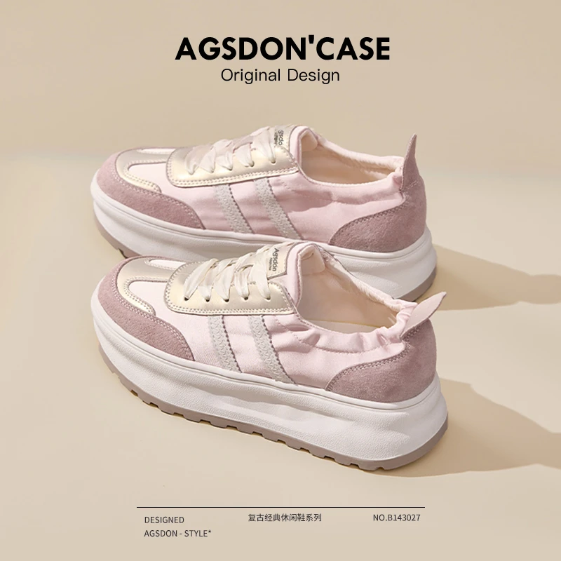 奥古狮登粉色德训鞋女2024新款秋季透气复古阿甘鞋芭蕾平底运动鞋