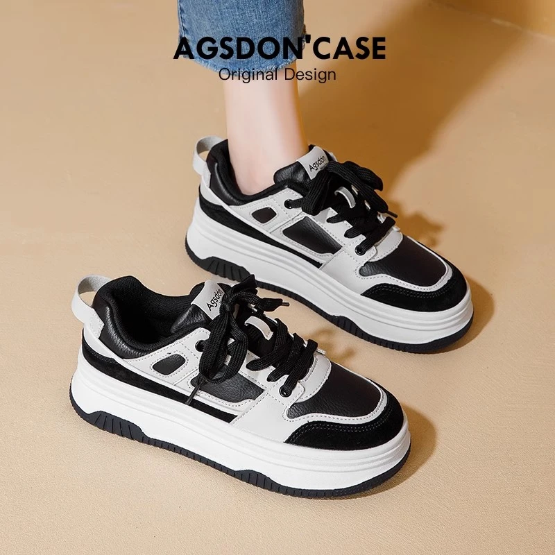 奥古狮登厚底板鞋女款2025新款秋季黑白熊猫女鞋百搭配裙子小白鞋