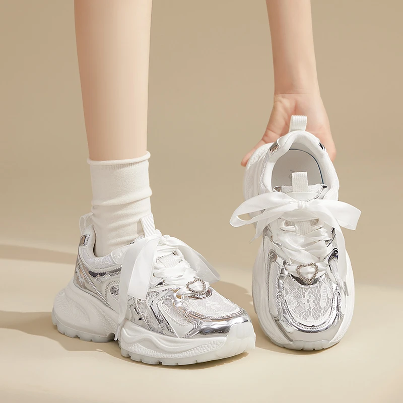 奥古狮登老爹鞋2024夏季银色爆款网面透气跑步鞋时尚厚底运动鞋A