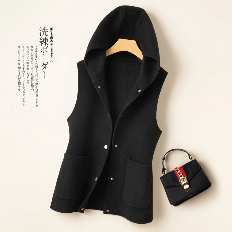 【断码清仓】连帽毛呢马甲女宽松休闲高端呢子马夹外套