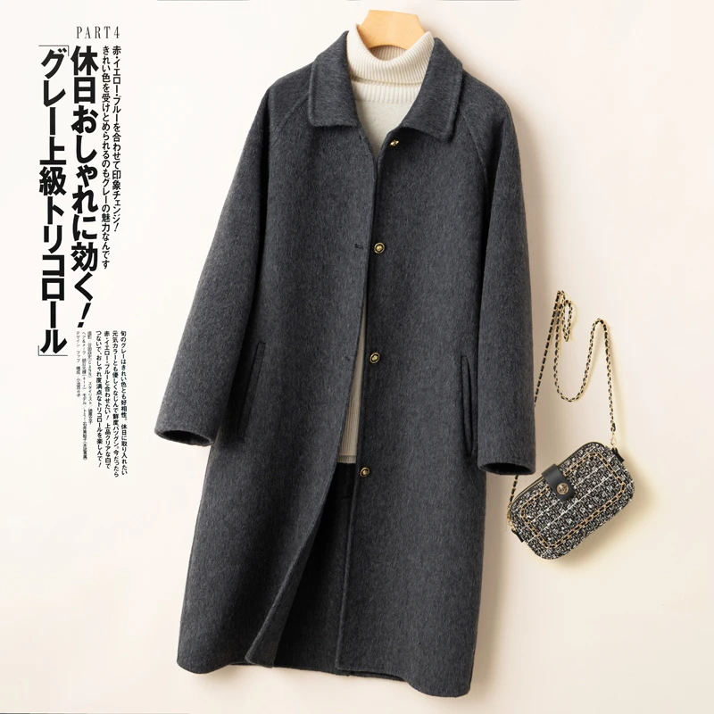 双面呢大衣女中长款高端呢子直筒宽松显瘦秋冬娃娃领毛呢外套