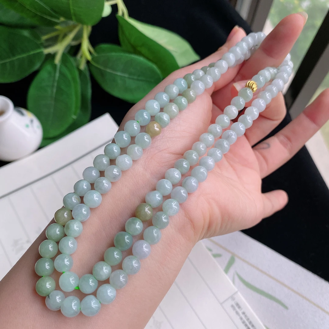 h87缅甸天然翡翠A货卡6.5mm'圆珠项链