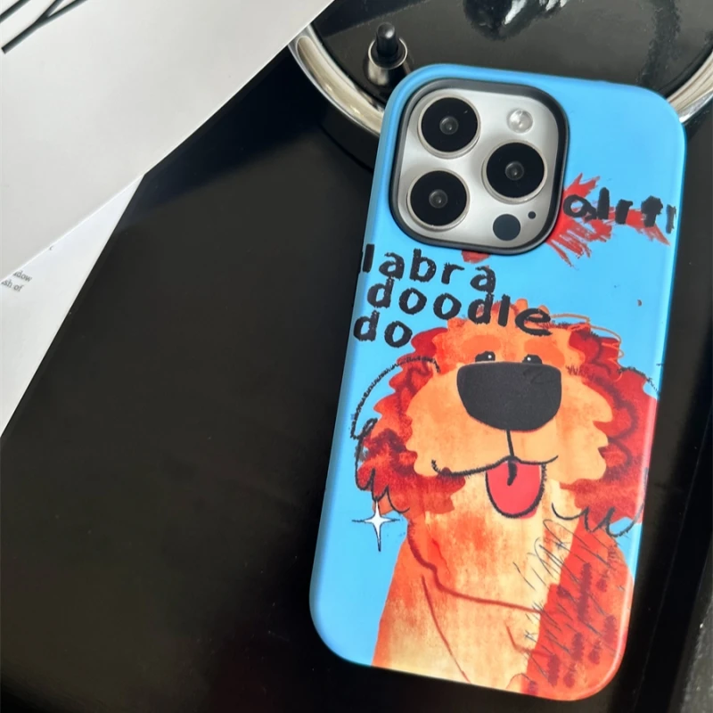可爱涂鸦狗狗菲林二合一适用苹果17/16promax手机壳15/14保护套13