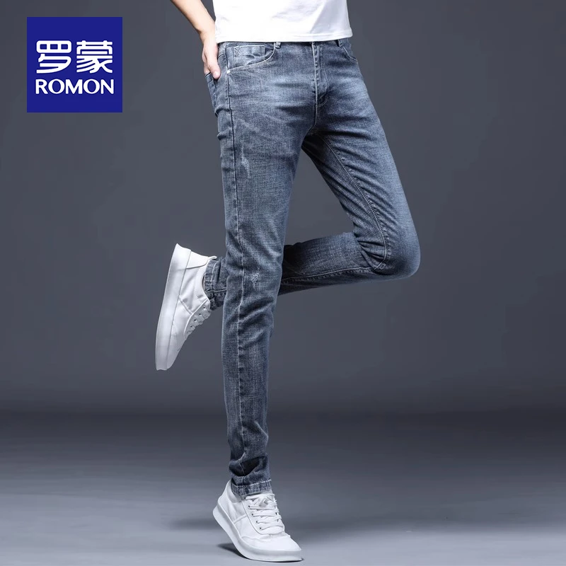 罗蒙高端牛仔裤男士2025秋季潮牌百搭弹力修身小脚休闲长裤子春秋
