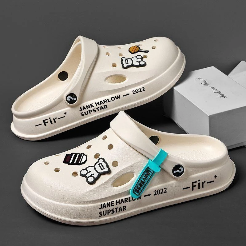 男款洞洞鞋夏季防滑软底踩屎感透气外穿半包头休闲两穿沙滩凉拖鞋