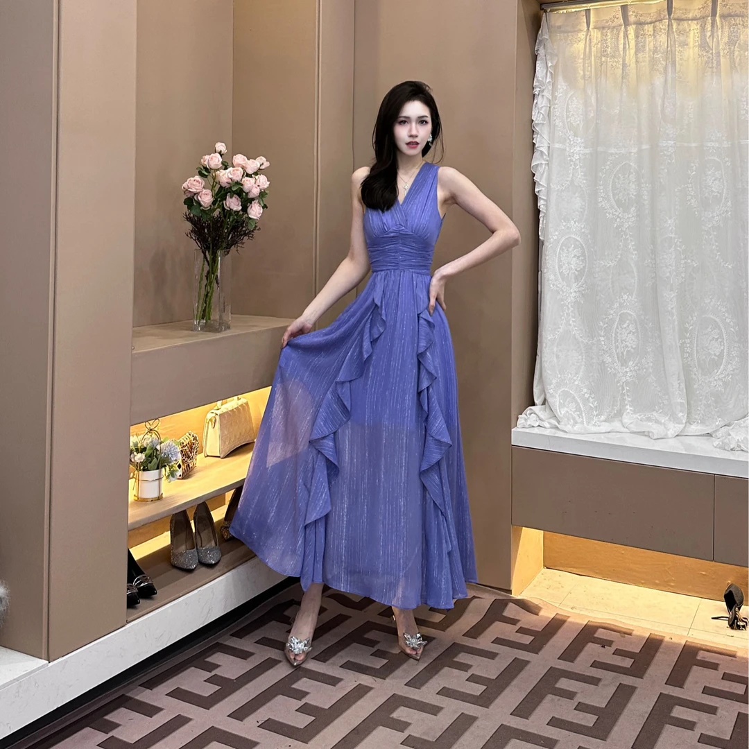 夏季名媛小众优雅长款显瘦气质轻奢时尚设计师女装连衣裙   50911