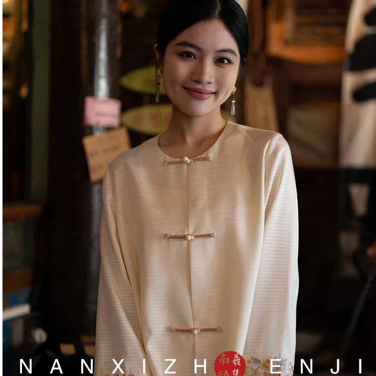 南羲【十三绫】新中式国风新款桑蚕丝宽松十三梭杭罗开衫