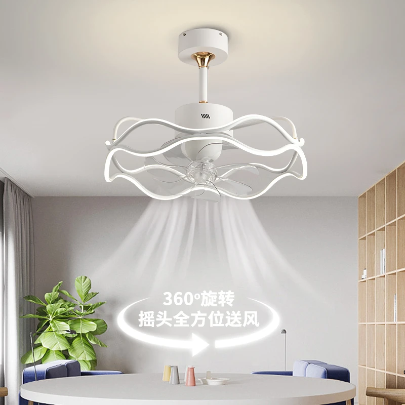 新款风扇吊灯简约现代360度摇头6档变频智能APP吊扇灯餐厅