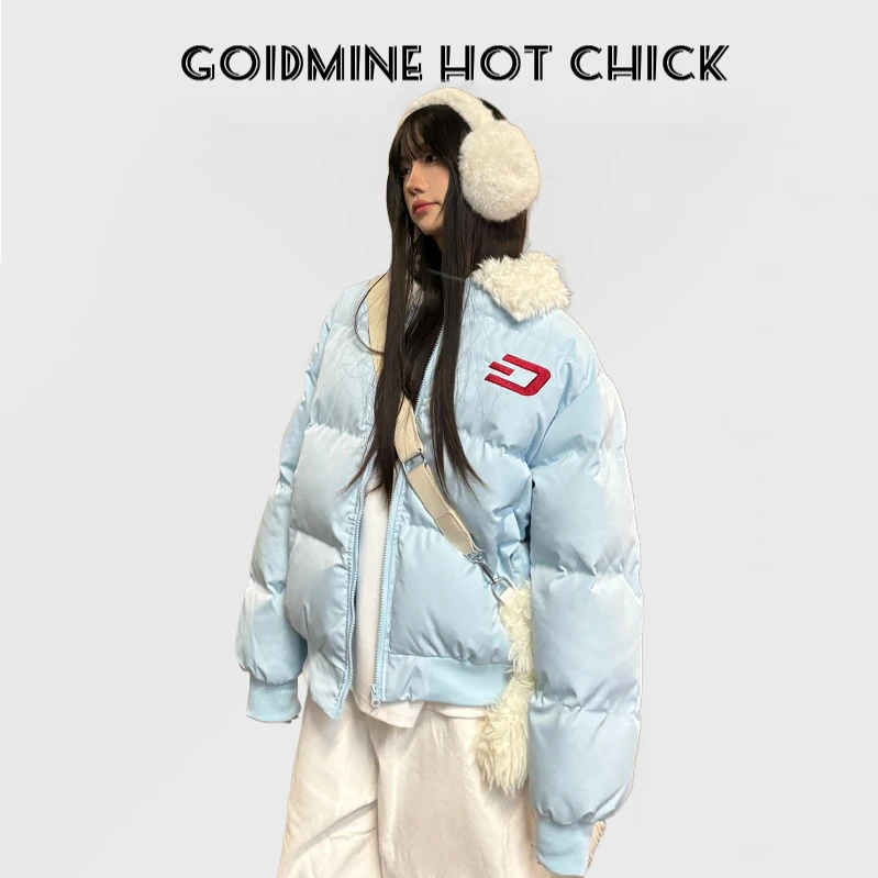 美式复古毛领甜酷风短款棉服女装冬季软糯宽松面包服外套加厚棉袄