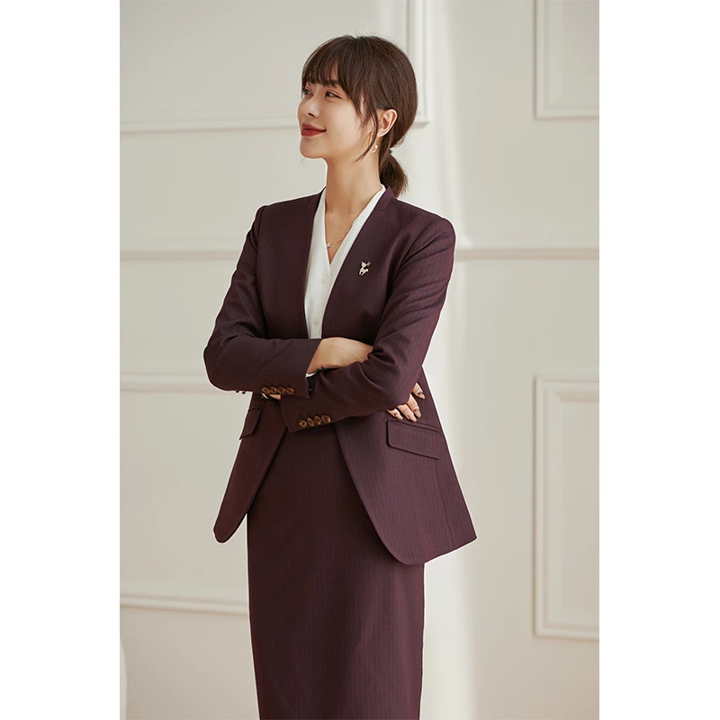 一九二九沪匠女士职业西装套装女一粒扣紫红色西服套裙女