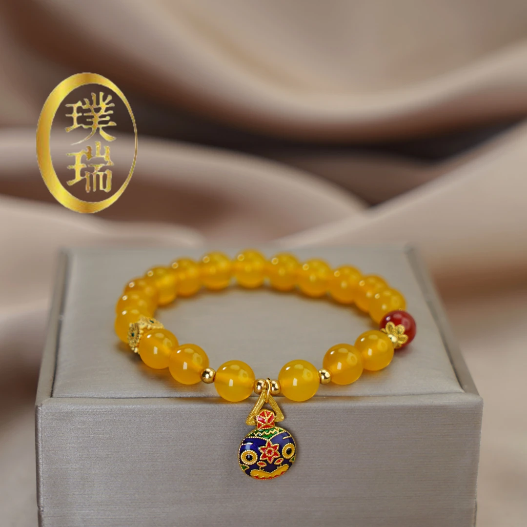 国风天然黄玛瑙配吞金兽吊坠手链 多样性发一 SL297