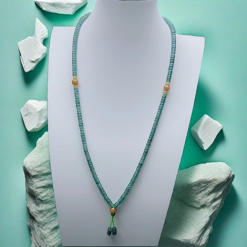 天然翡翠A货算盘珠高冰蓝水高时尚D IY男女挂牌项链K H W 5 0 0 0