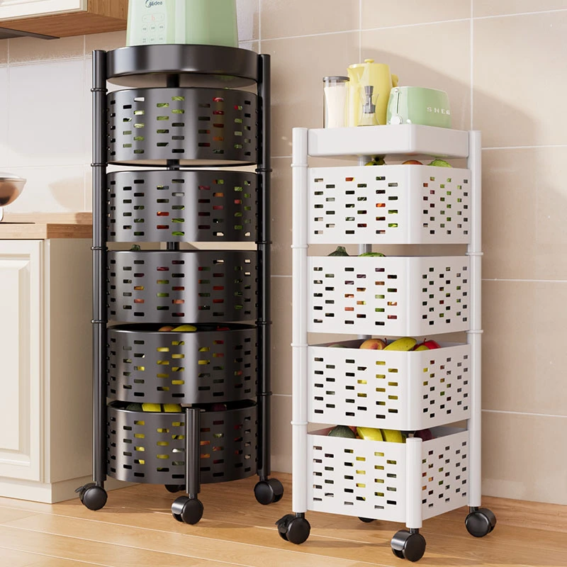 厨房多功能置物架多层收纳架子家用蔬菜推车分层旋转带轮零食