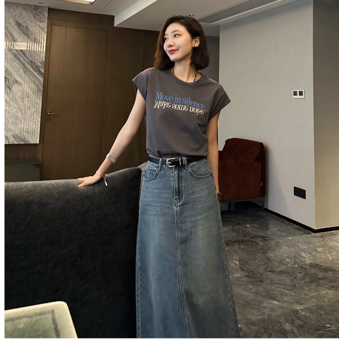 BUWANJUST【牛仔半裙】夏设计感开叉土耳其进口面料牛仔半裙T009