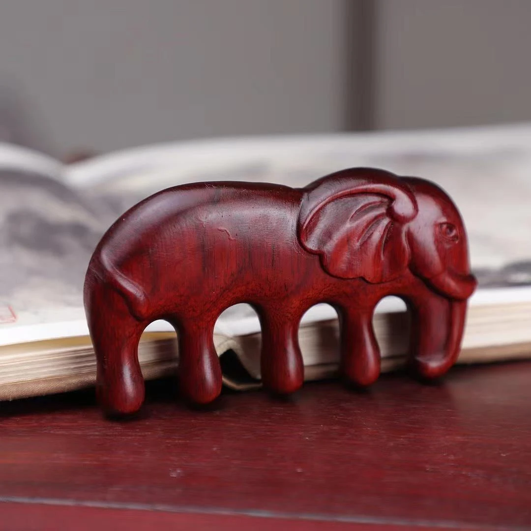 小叶紫檀梳子养生五齿牛角梳头部经络梳刷穴位头皮按摩梳檀木梳子