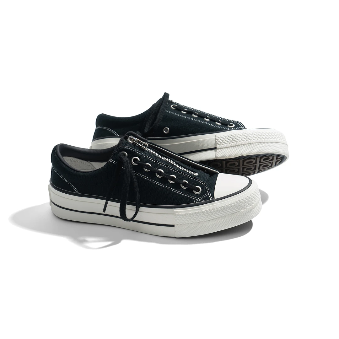 AKIRUNO硫化高密度帆布日系拉链低帮鞋男女同款40012夏季黑色百搭