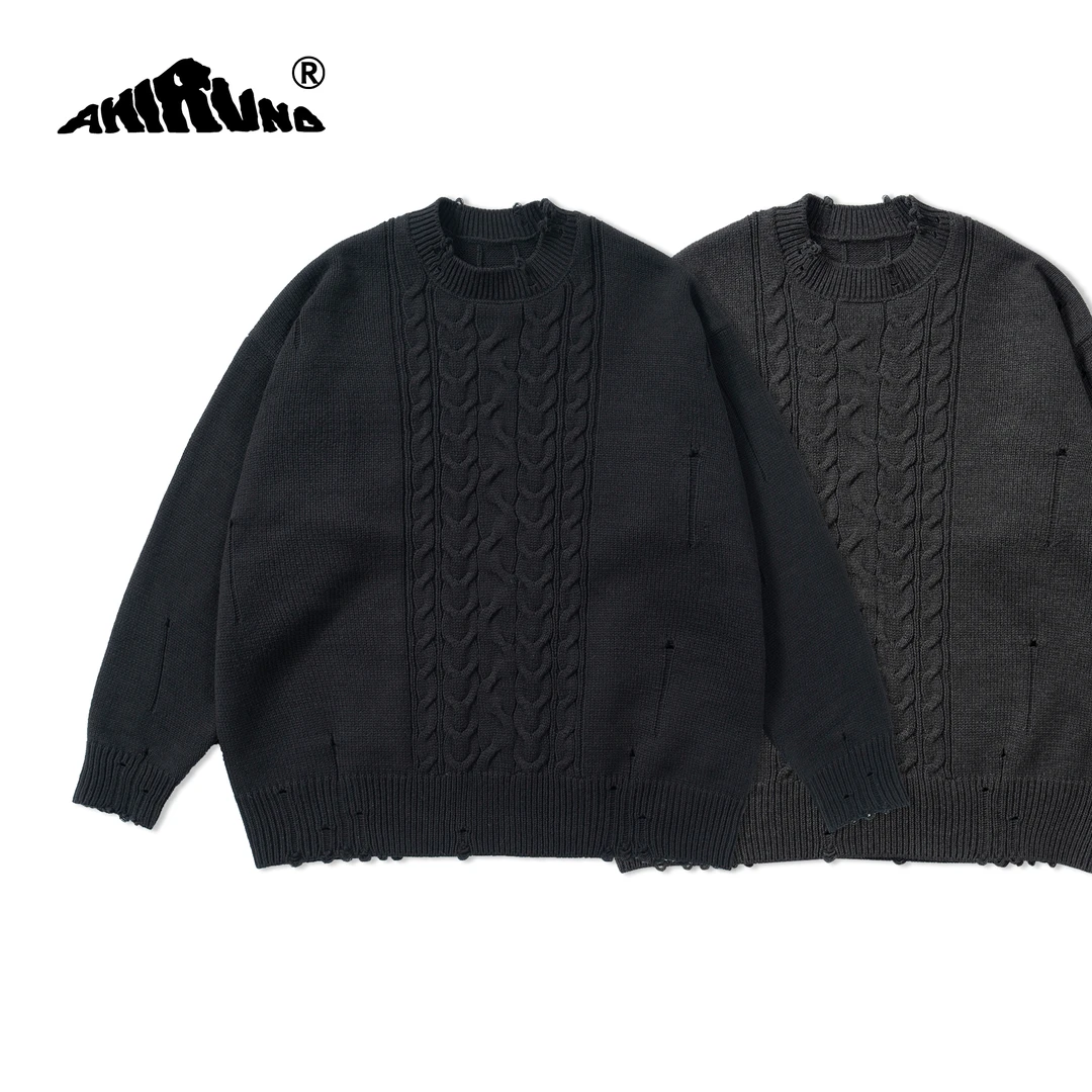 AKIRUNO 秋冬破洞圆领休闲毛衣 2360001