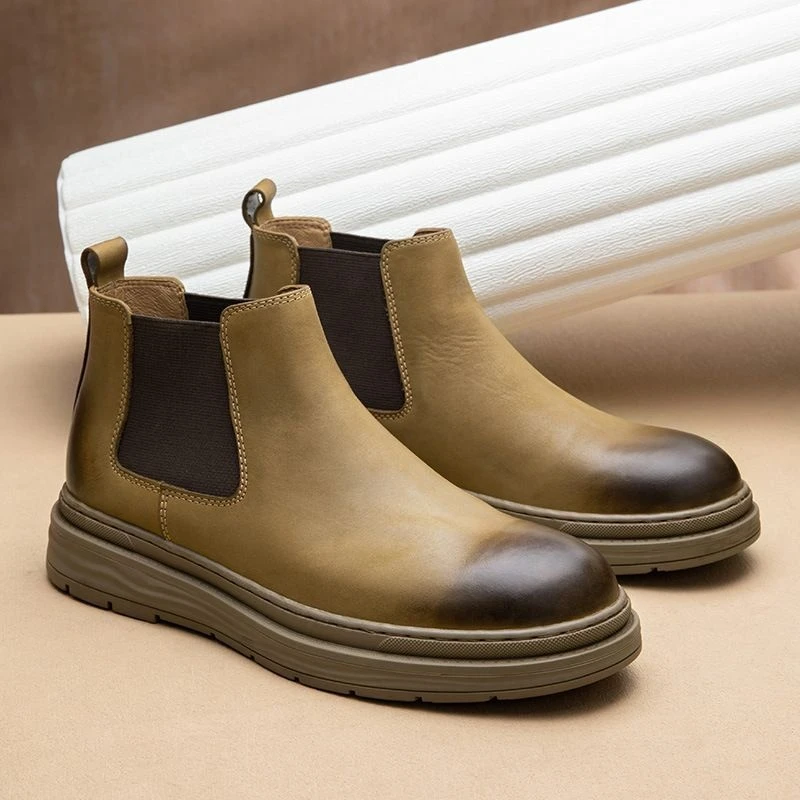 男士秋季新款短筒套脚真皮靴舒适亲肤头层牛皮时尚百搭英伦风靴子