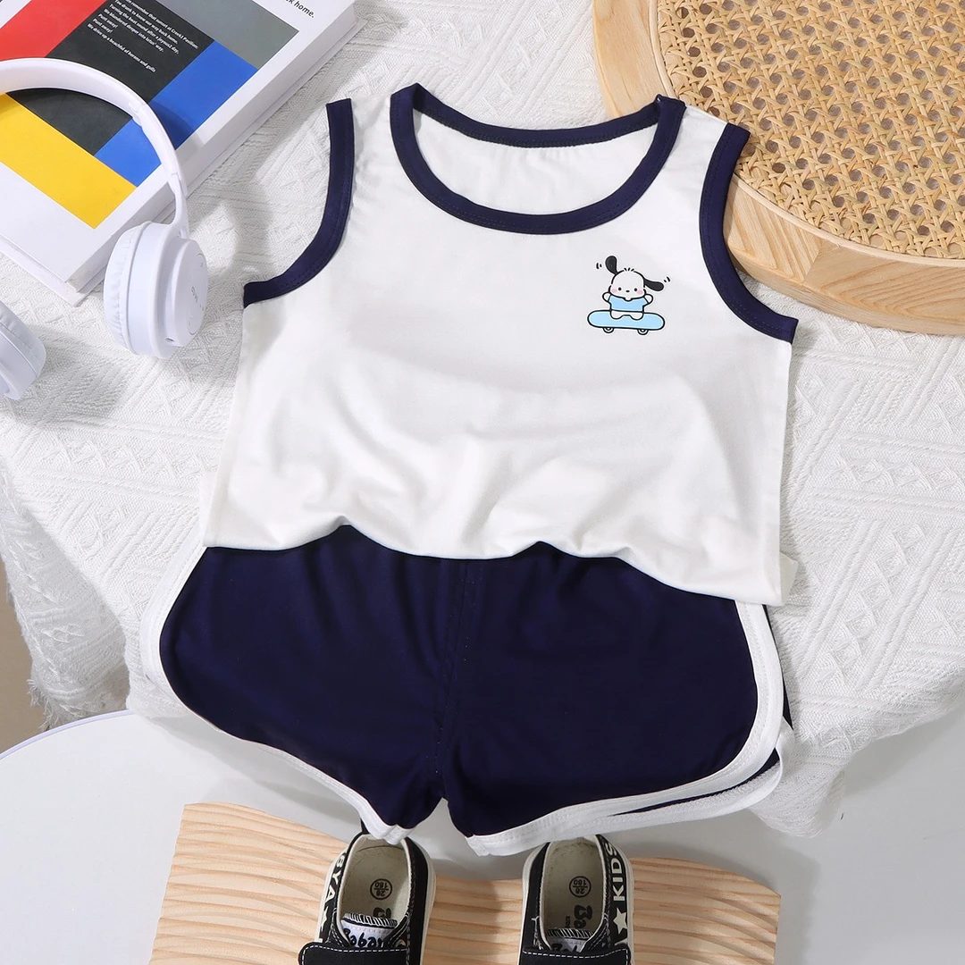 儿童莫代尔夏季薄款休闲背心两件套无袖背心套装男宝女宝韩版套装