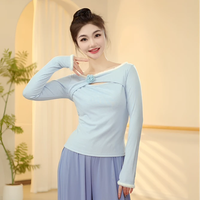 3477 D秋冬款成人舞蹈服镂空花女款上衣练功形体新款日常中国古典