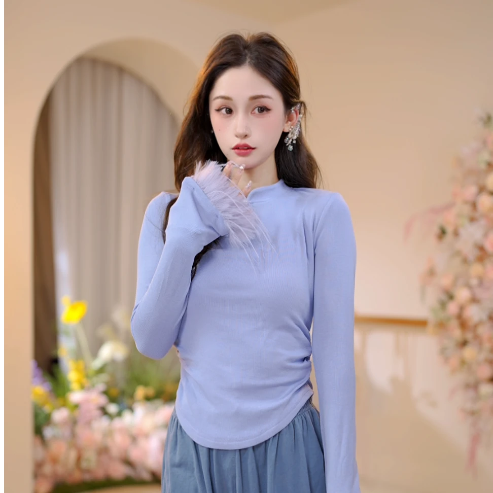 3439 D舞蹈练功服古典舞服装教师毛毛拼接上衣成人女显瘦形体新款