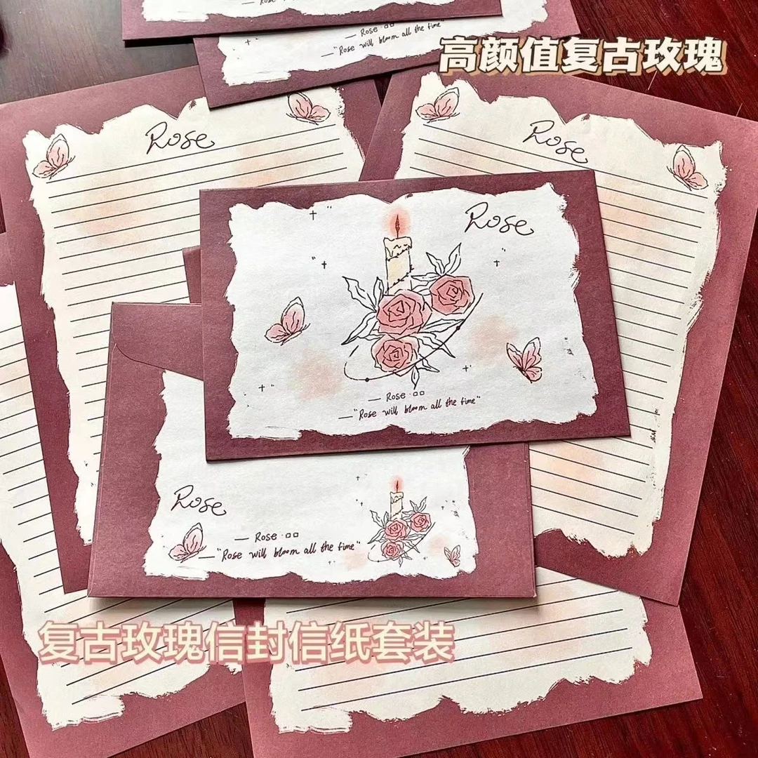 复古玫瑰信封复古套装文艺信纸祝福生日情书贺卡ins礼物信笺