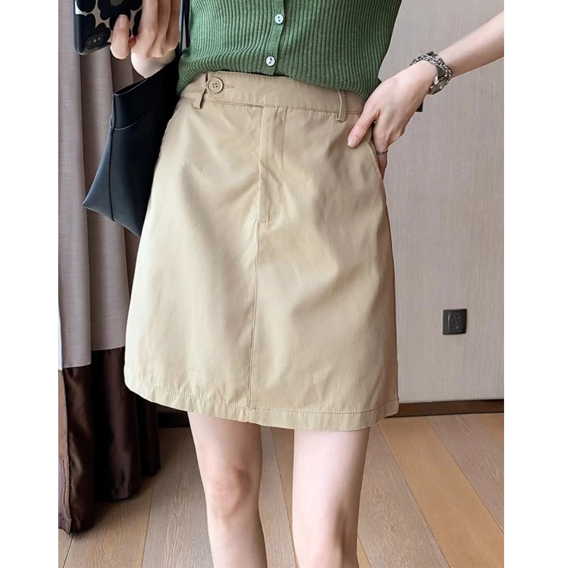 薄款高腰工装短裙女夏季2024新款大码小个子高腰a字显瘦半身裙