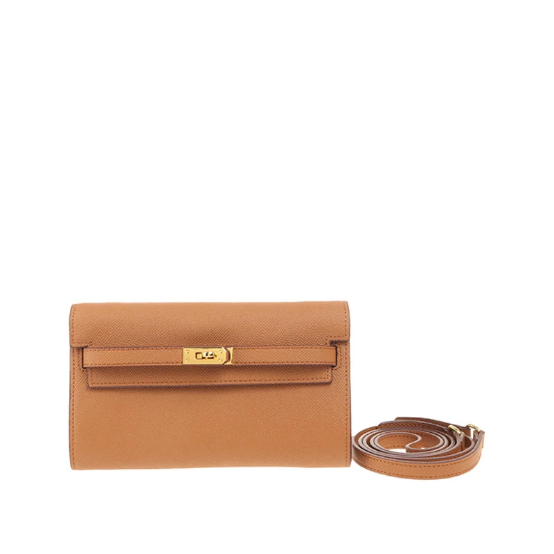 全新未使用  AdMemory轻奢真皮棕色时尚女士手拿单肩斜跨凯莉包