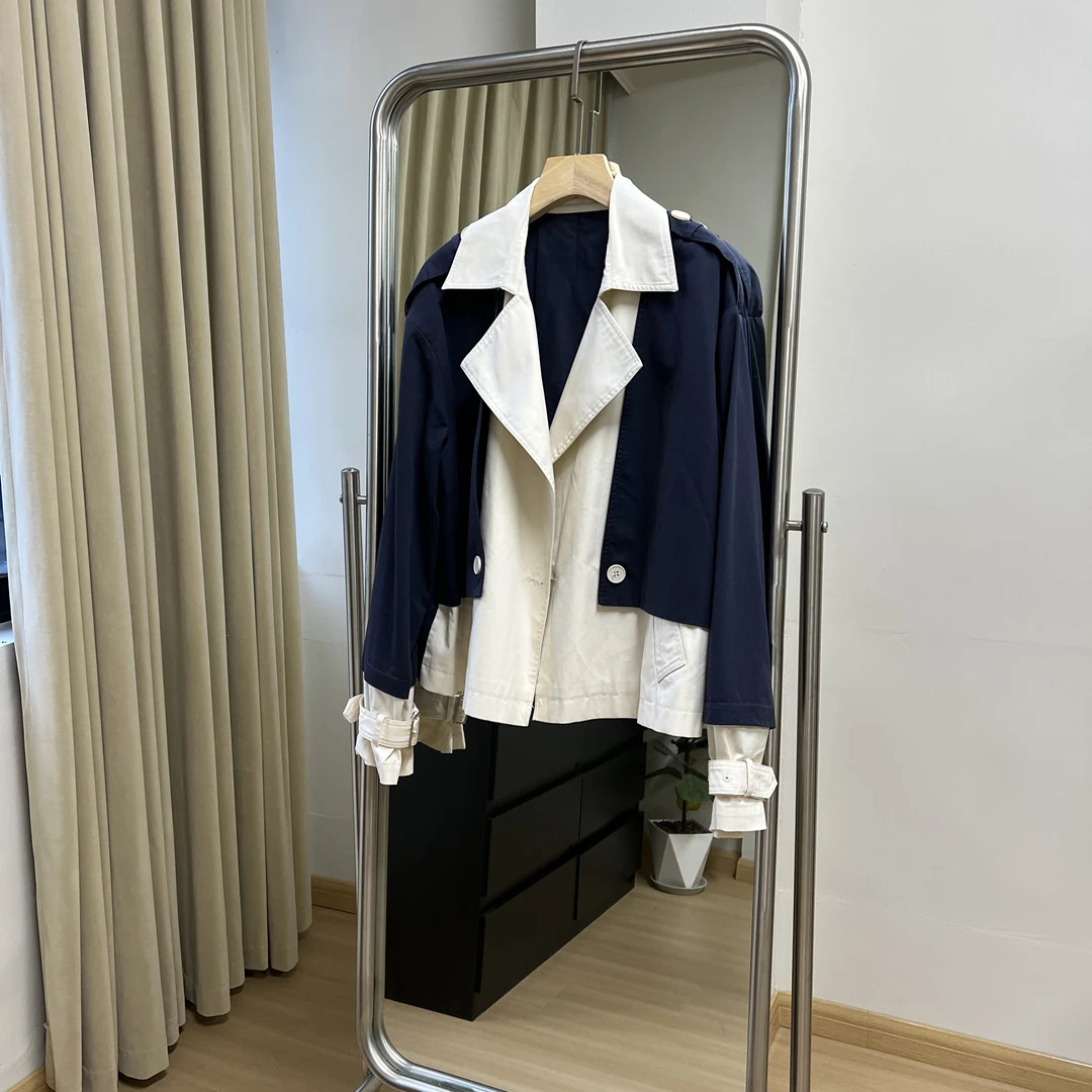 欧货拼色洋气风衣外套