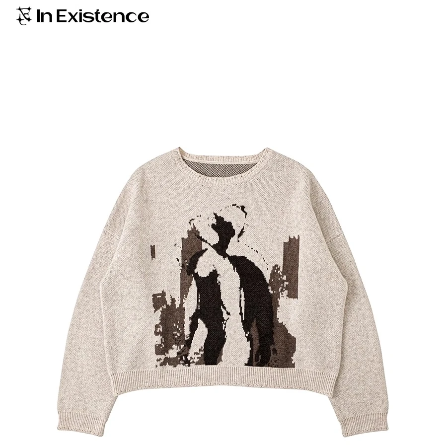 IN EXISTENCE存世24FW「Walter」人像提花廓形破坏羊毛混纺毛衣