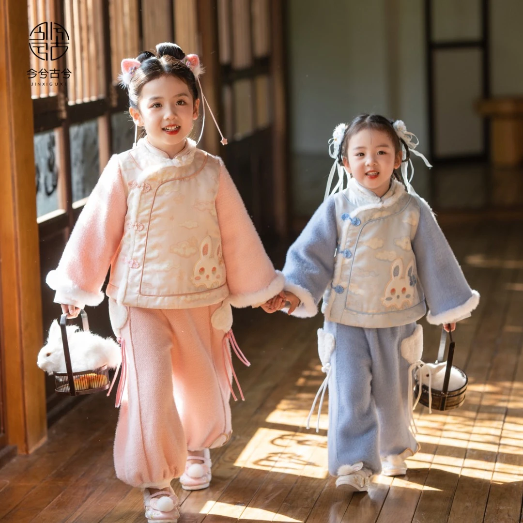 【云朵兔】今兮古兮冬季女童古风加棉加厚汉服裤子套装中国风童装