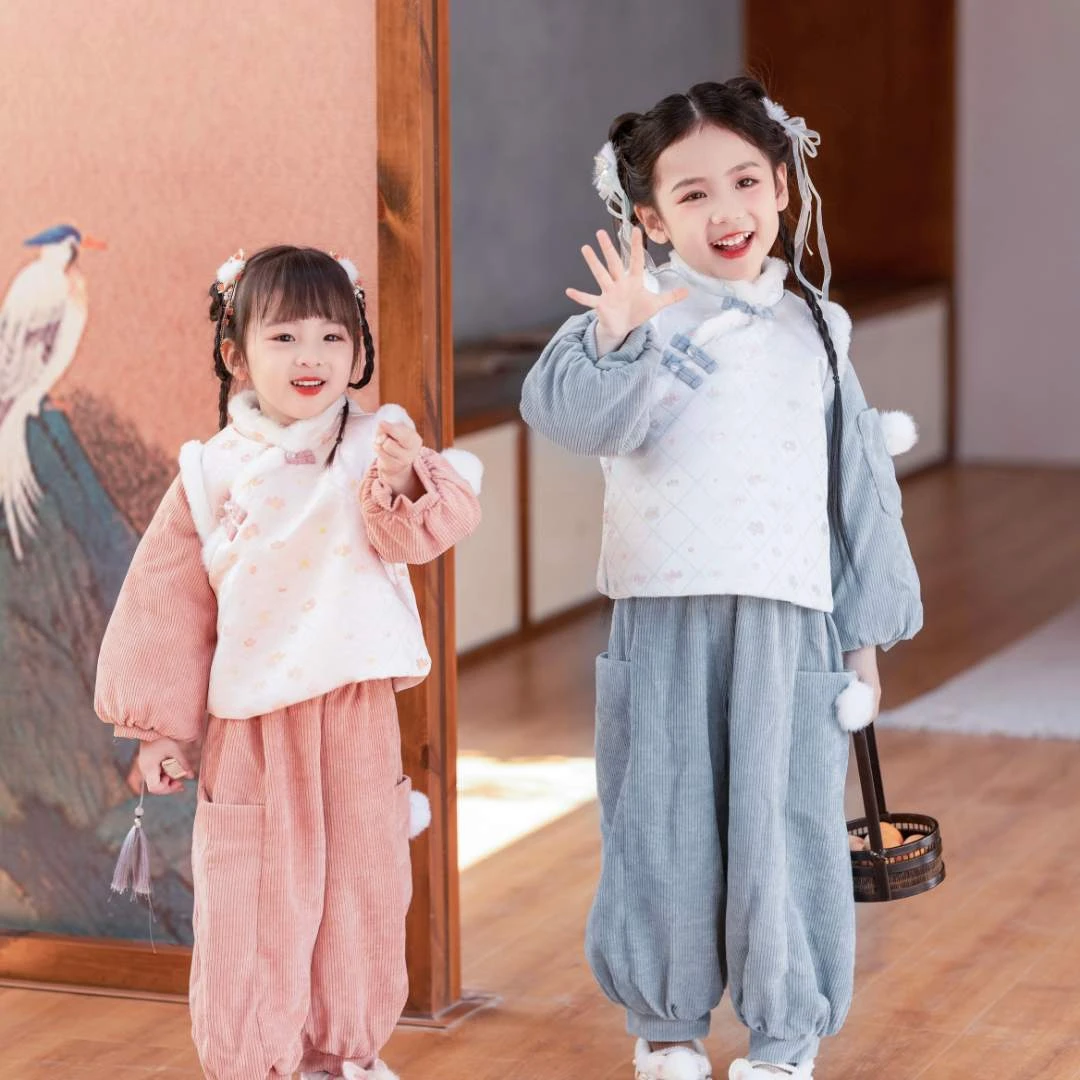 【清苡】今兮古兮冬季女童夹棉加厚古风可爱套装汉服儿童唐装