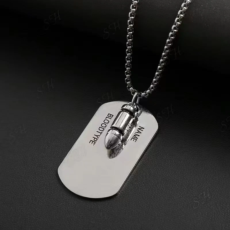 钛钢项链 钛钢军牌项链长款街头男百搭 毛衣链