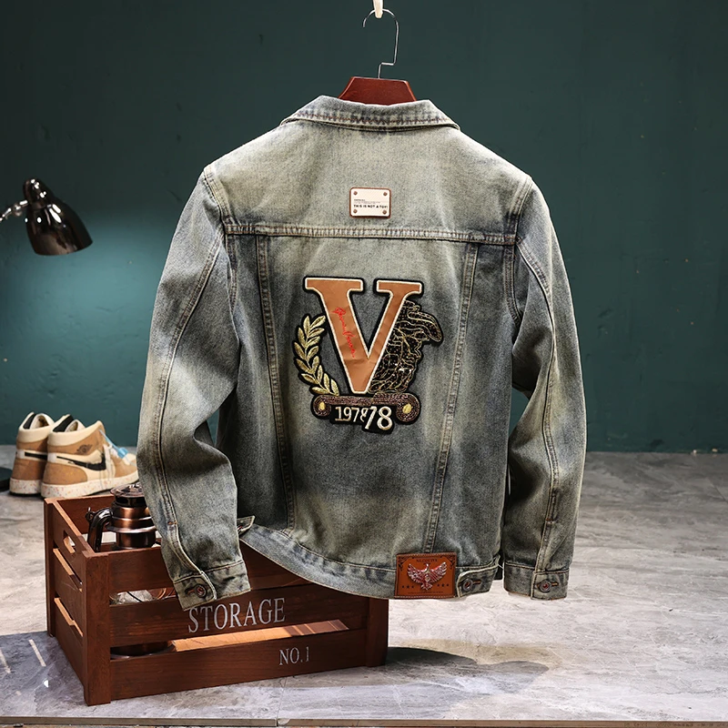 【SALEISI】重工刺绣牛仔外套男士春季男款夹克春秋季上衣休闲男