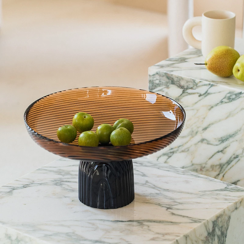 HOPPEN HOUSE/赫本家美式轻奢简约水波纹玻璃果盘零食盘摆件大号