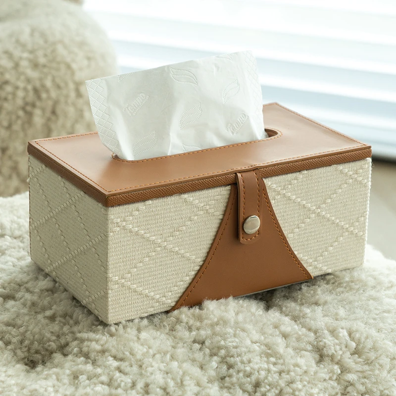 HOPPEN HOUSE/赫本家法式新中式古董白珍珠浮雕布外缝皮革纸巾盒