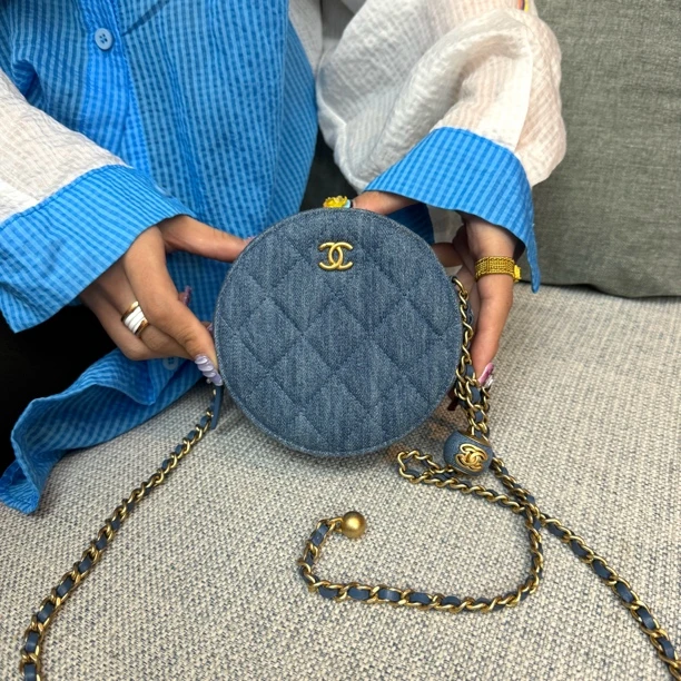 95新 Chanel/香奈儿 苏州包展/牛仔金球圆饼包/成色直播间为准