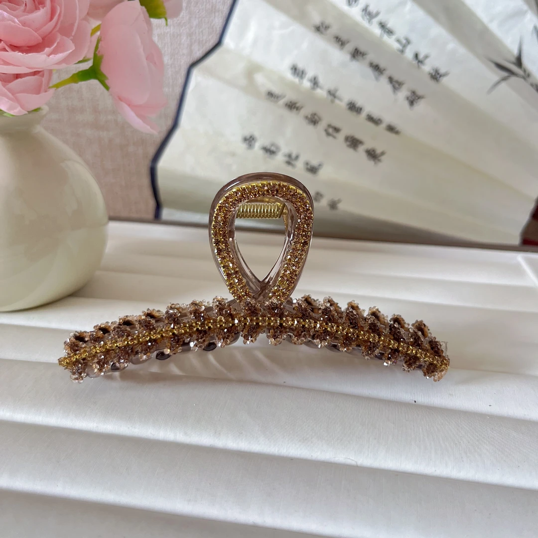 【lulu】高级麦穗新款后脑勺盘发发夹鲨鱼发卡带钻抓夹女11厘米c24