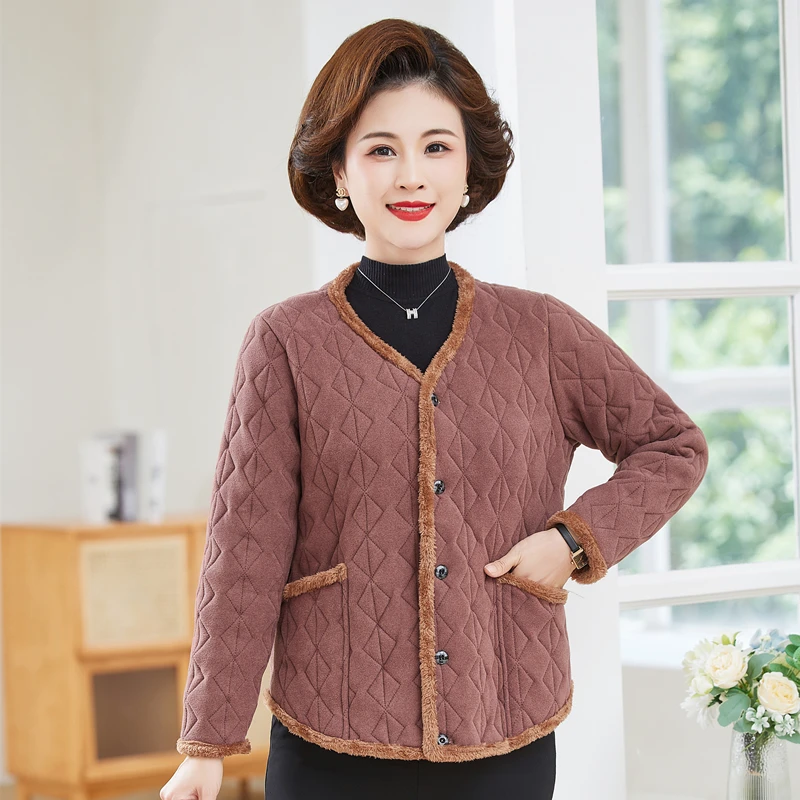 中老年女装冬季新款小棉衣妈妈装加厚加绒外套大码宽松小棉袄保暖