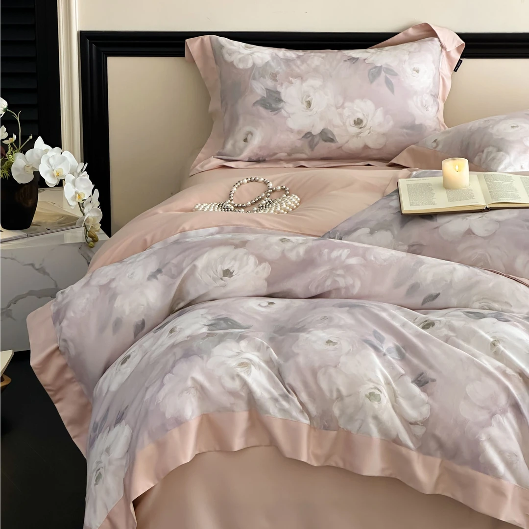 秋冬轻奢天丝棉磨毛数码印花四件套加厚保暖被套床盖全棉床上用品