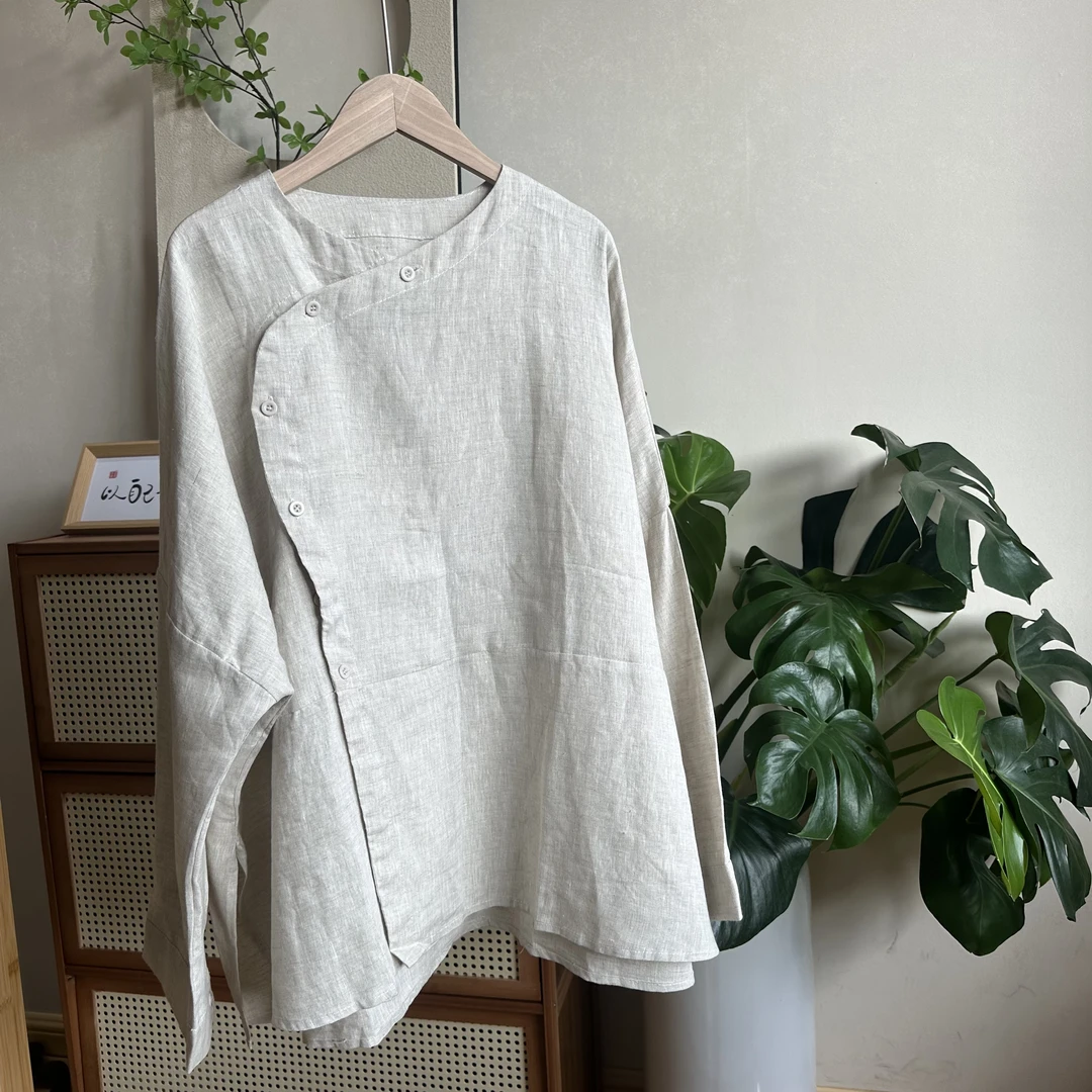 如初初品’秋冬衬衫新中式上衣宽松显瘦圆领衬衣