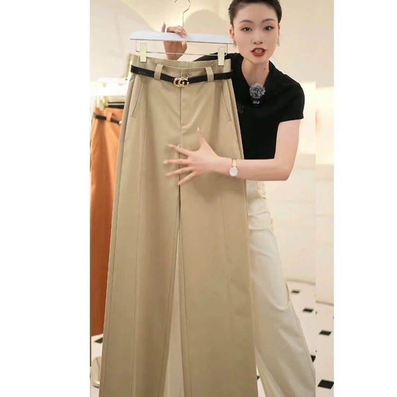 夏季垂感高腰修身A字版阔腿裤女气质显瘦女裤宽松休闲拖地长裤子