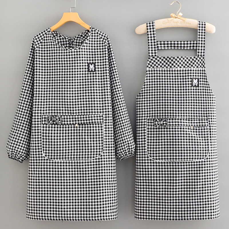 时尚棉布长袖罩衣女围裙厨房家用上班做饭围腰大人洋气透气工作服