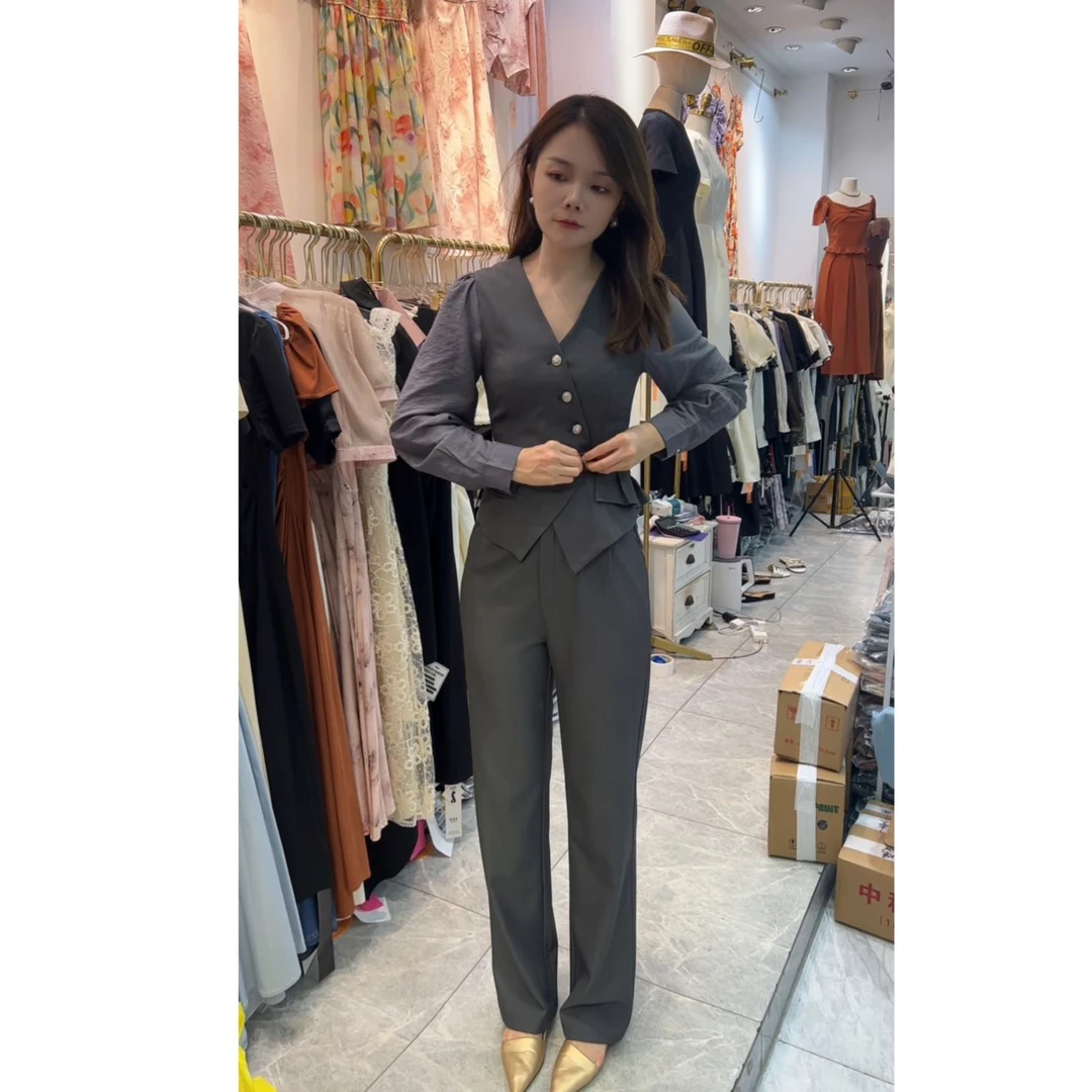 2024新款显瘦气质套装拼接长袖时尚收腰洋气修身两件套 1024