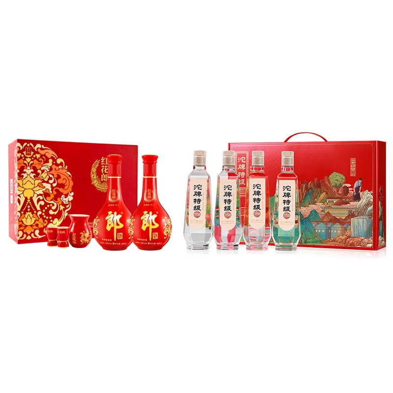郎酒红花郎红十礼盒装53度500ml*2瓶+沱牌酒礼盒装50度480ml*4瓶