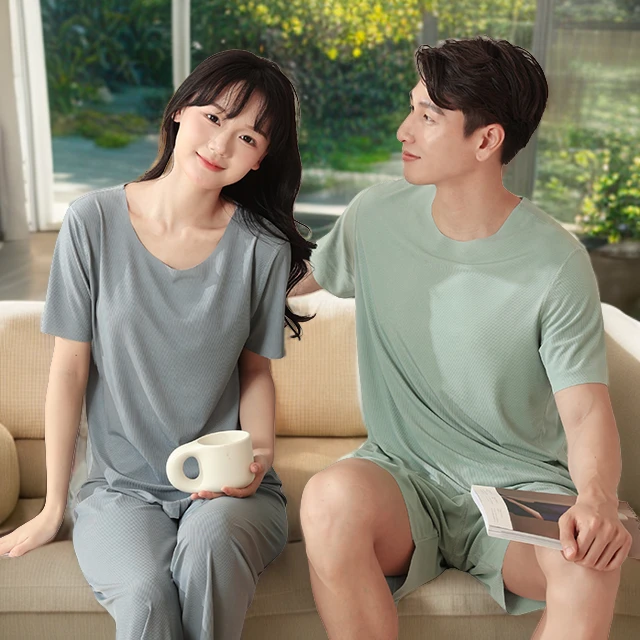 居家夏季薄款冰丝家居服春夏夏天男女套装舒适速干长短款大码宽松